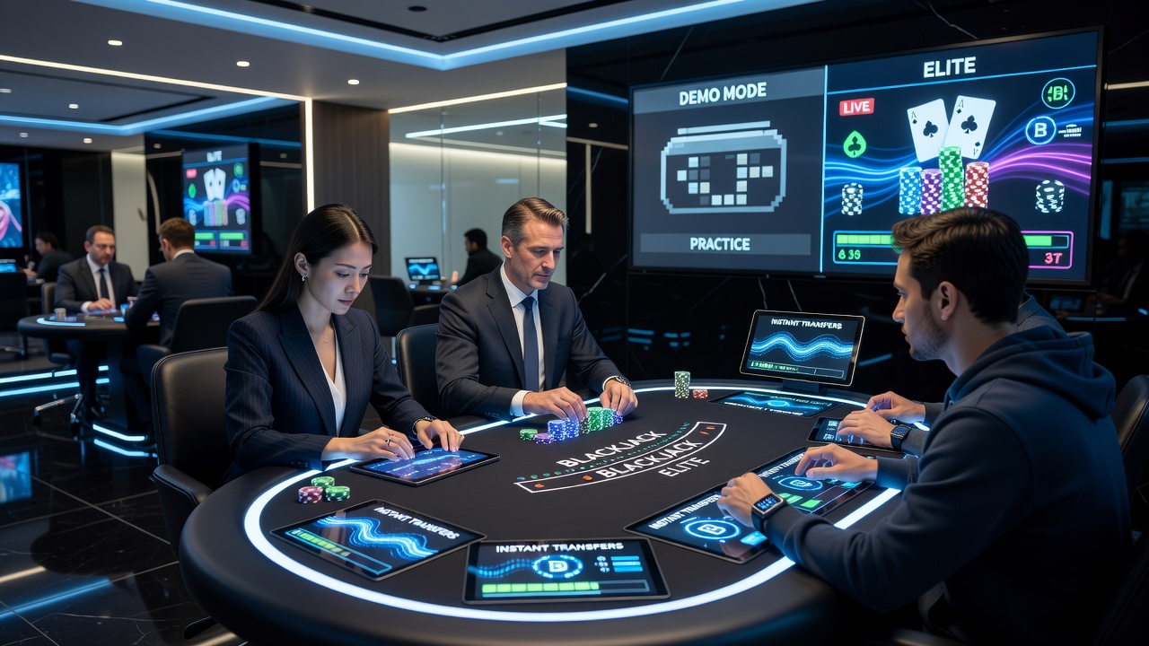 Close-up of tournament blackjack setup with mobile payment confirmation screen visible beside chips and cards