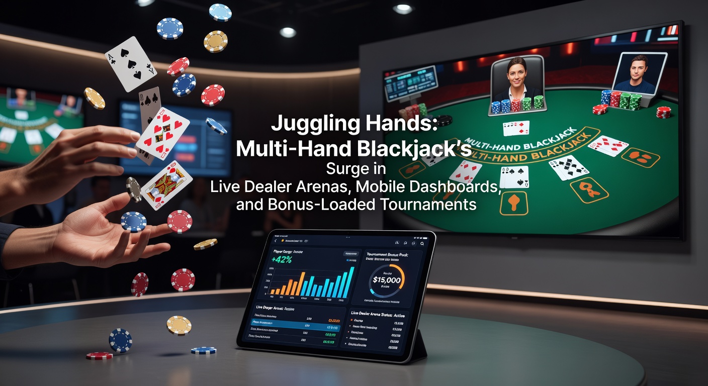 Dynamic multi-hand blackjack setup on a live dealer table with multiple player hands in action