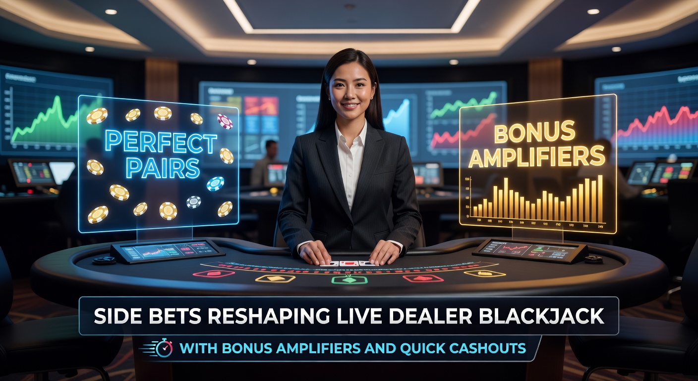 Live dealer blackjack table featuring Perfect Pairs side bet options glowing on the digital interface, cards dealt smoothly under studio lights