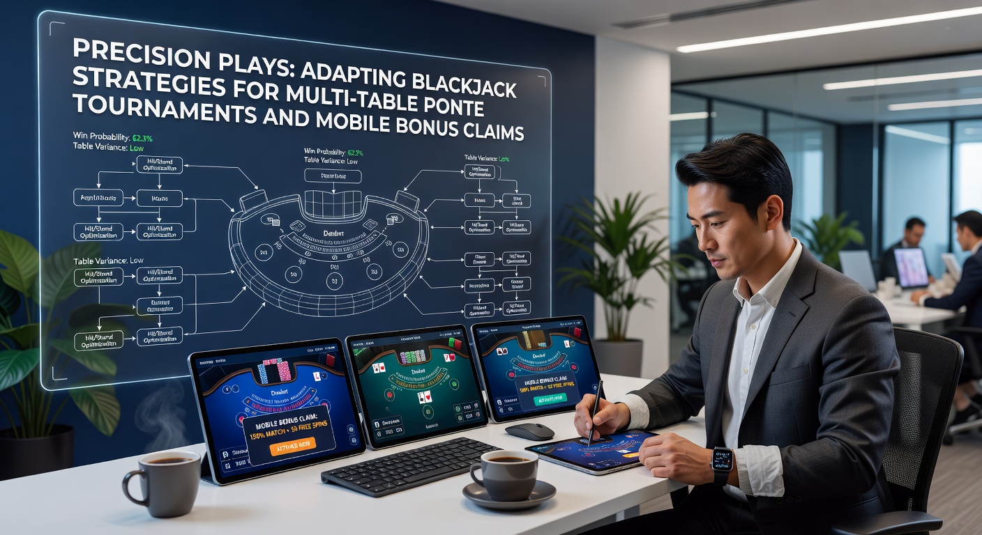 Players at multi-table blackjack tournament screens, strategizing with chips and cards in a high-stakes digital setup