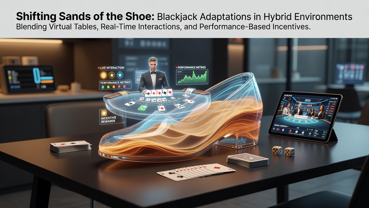 Hybrid blackjack environment showing virtual table interface with live dealer integration and real-time player interactions