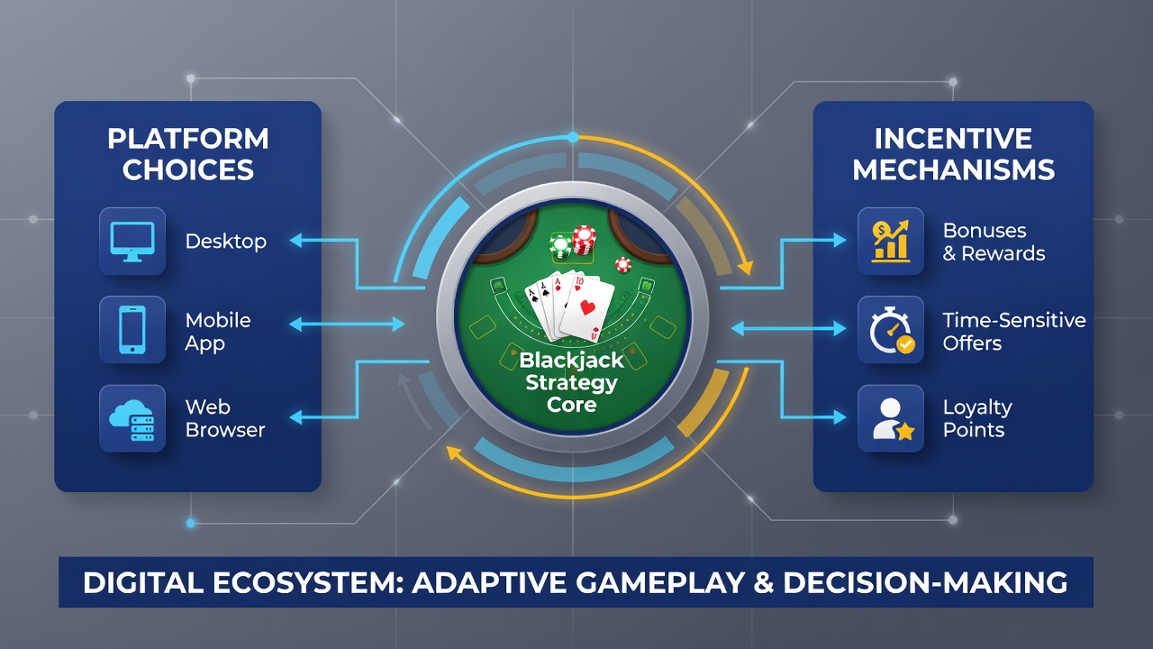 Detailed view of blackjack table interface with bonus indicators and strategic decision overlays on tablet and smartphone