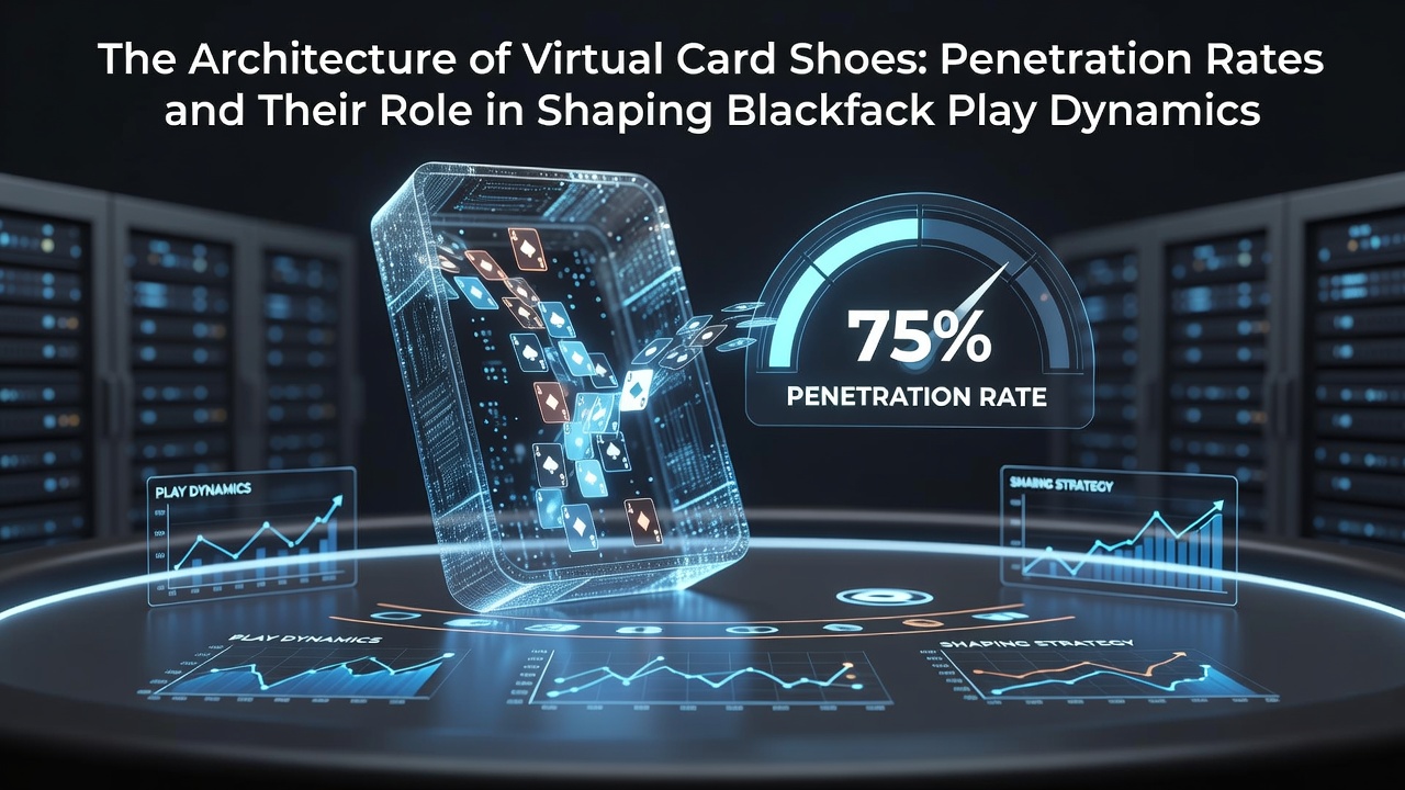 Diagram showing the internal structure of a virtual card shoe used in online blackjack platforms with labeled penetration zones