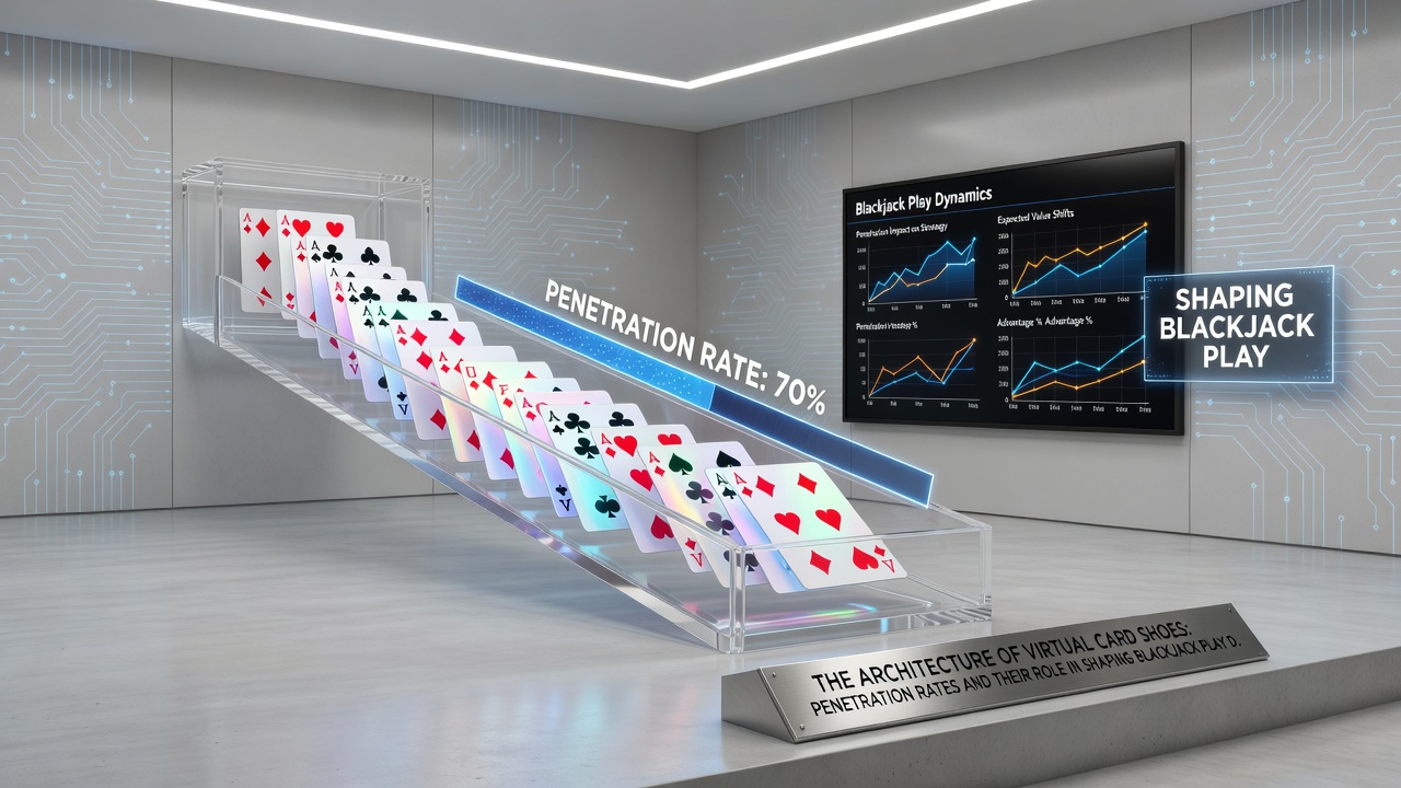 Screenshot of a live dealer blackjack interface displaying virtual shoe penetration meter and remaining deck indicators